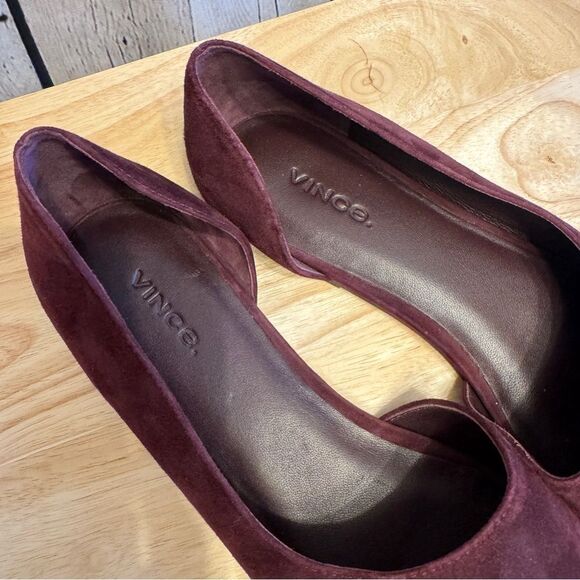 Vince Burgundy Suede Leather Cutout D’orsay Square Toe Flats Size 8.5 - Picture 7 of 9